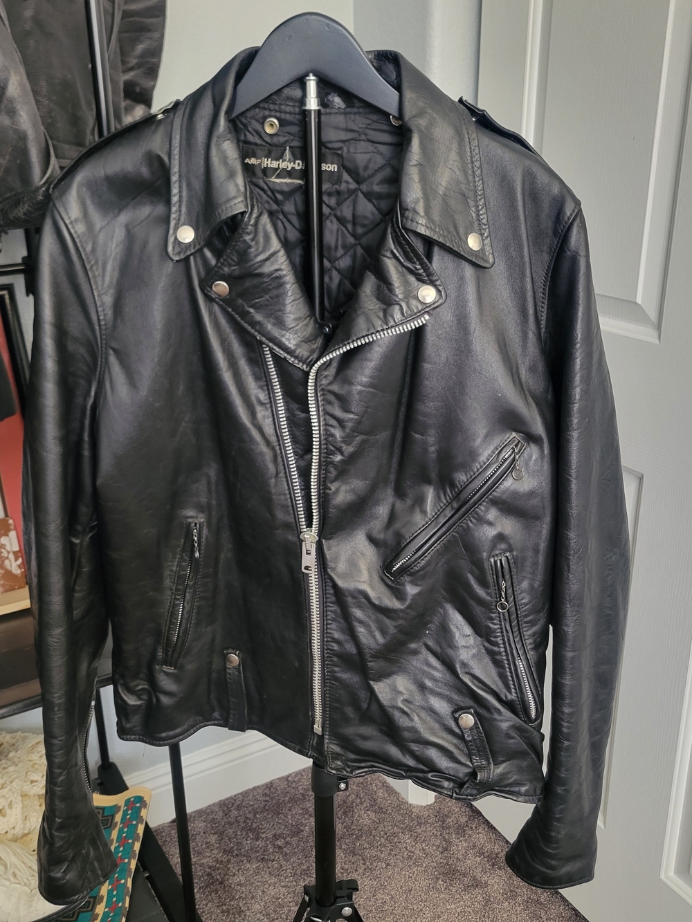 1969 AMF Harley-Davidson Black Leather Motorcycle Jacket